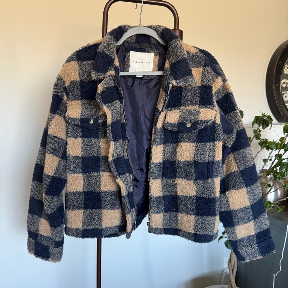 AE Plaid Zip Up Jacket